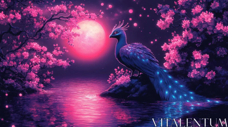 AI ART Peacock in Sakura Garden