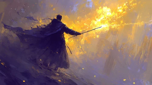 Magical Figure in Golden Light Painting