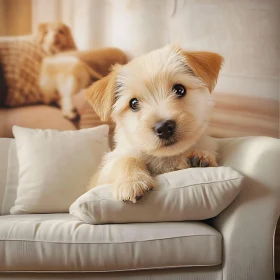 Charming Puppy on Rustic Couch