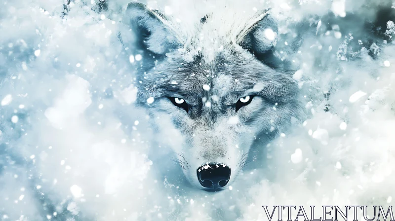 AI ART Winter Wolf Portrait in Snowy Ambiance