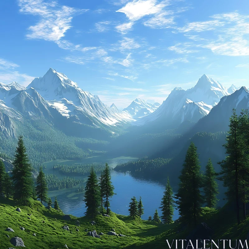 Alpine Lake and Mountain View AI Image