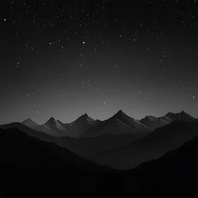 Monochromatic Mountain Silhouette at Night