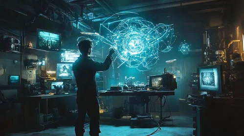 Man Interacting with Virtual Reality