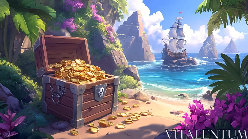 Hidden Treasure Chest on Seashore AI Image