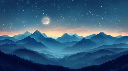 Nightscape of Mountains with Starry Sky