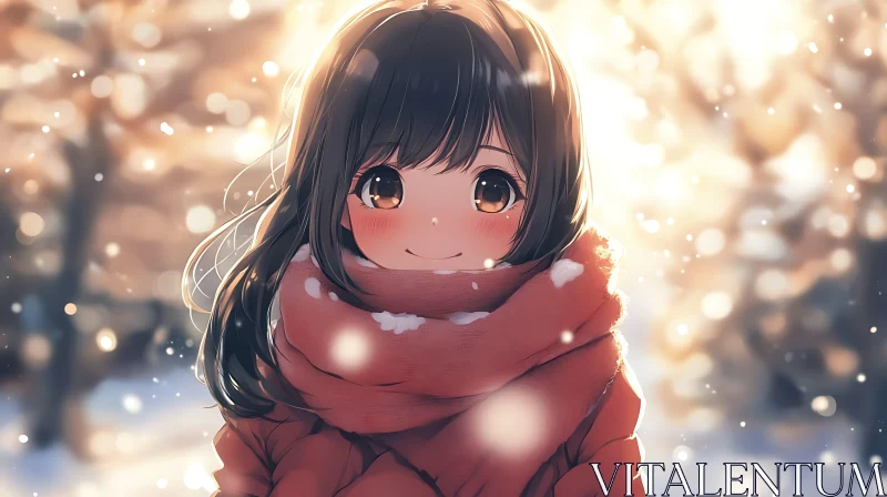 Anime Girl in Cozy Winter Attire AI Image