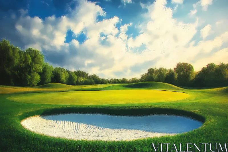 Serene Golf Course Landscape with Lush Green Fairways , AI AI Image