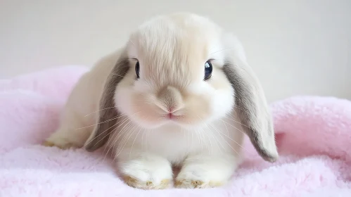 Fluffy White Rabbit on Soft Bedding