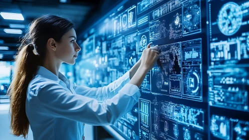 Woman Analyzing Data on Digital Screen