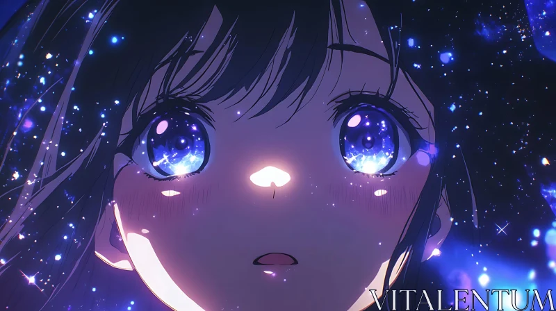 Galaxy Reflection in Anime Eyes | Starry Portrait AI Image