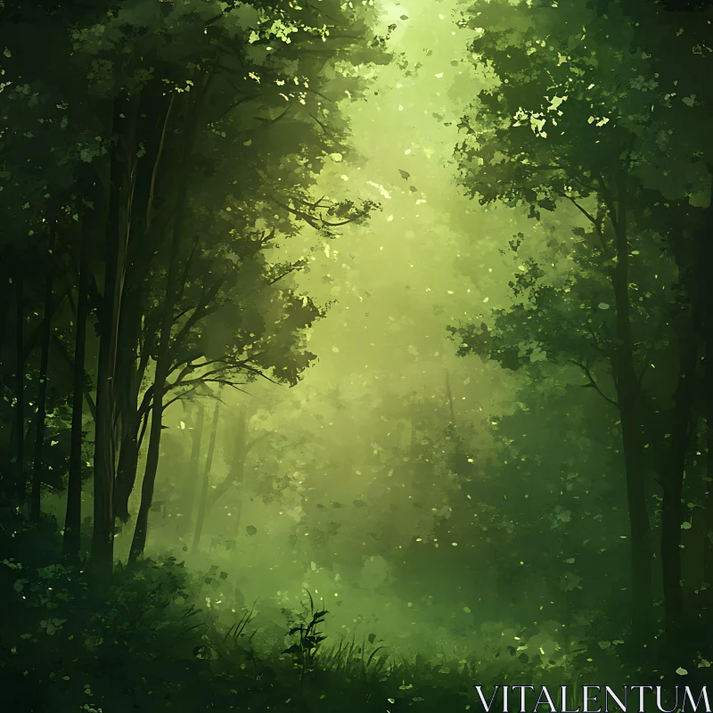 Mystical Green Forest AI Image