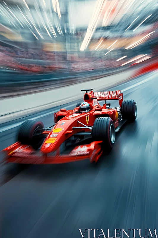 Thrilling Red Formula 1 Car Racing at High Speed , AI F1 AI Image