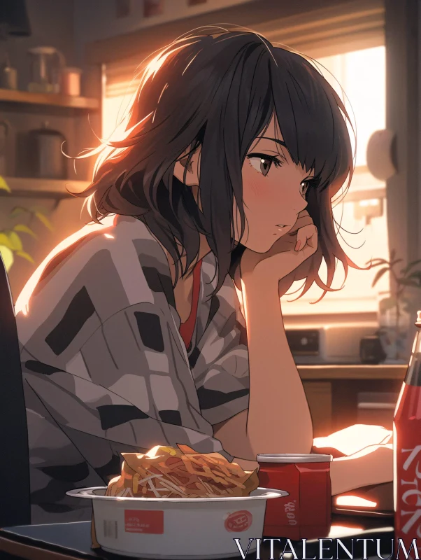 AI ART Thoughtful Moment of an Anime Girl in Soft Sunlight