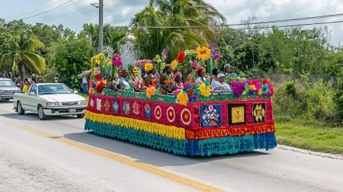 Festive Parade Float with Floral Decorations