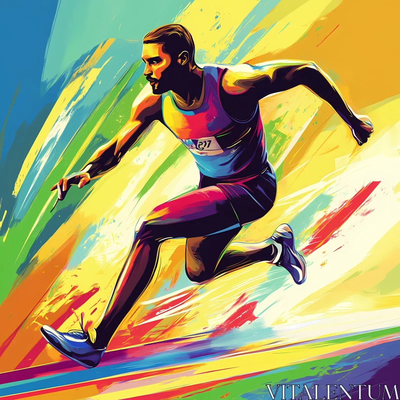 Energetic Sprinter in Motion - A Study of Speed and Colors AI Image