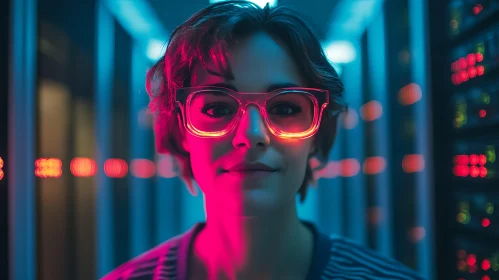 Woman with Neon Glasses
