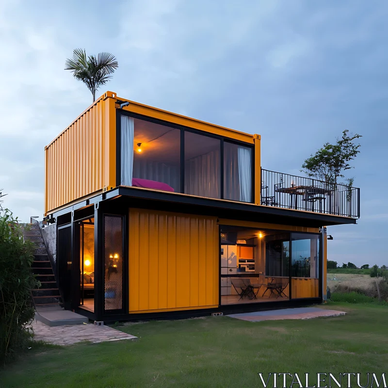 Two-Story Container Home with Glass Windows AI Image