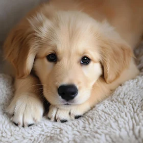 Cute Golden Retriever Puppy on a Cozy Blanket