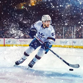 Intense Ice Hockey Player Skating in Action