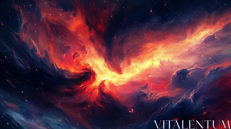 AI ART Fiery Nebula: A Dance of Light and Shadow