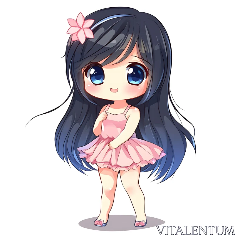 Adorable Chibi Anime Character in Pink Attire AI Image