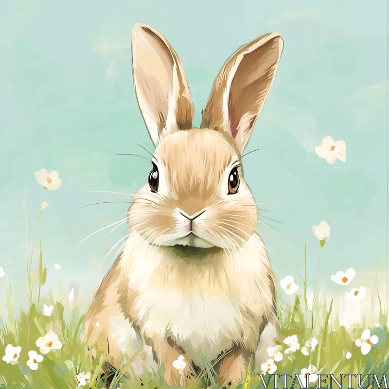 Pastel Bunny with White Flowers AI Image