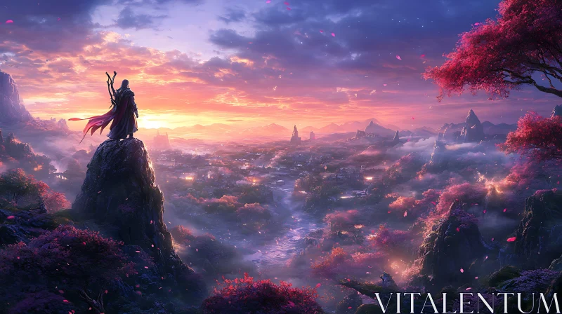 Pink Sunset Fantasy World AI Image