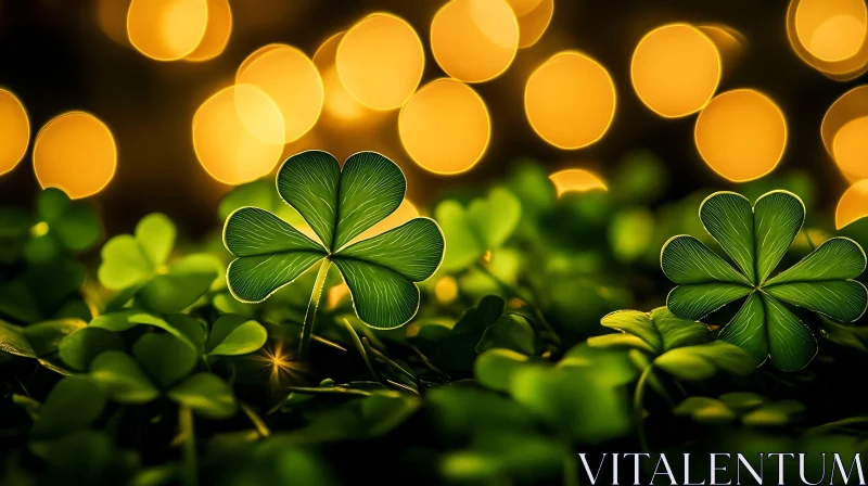 Shamrocks Field with Bokeh Lights AI Image