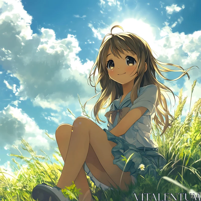 Anime Girl Relaxing in Nature AI Image