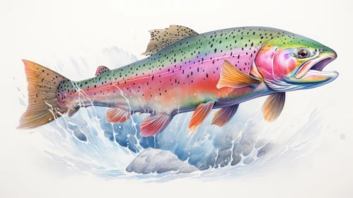Colorful Rainbow Trout in Action - Artistic Illustration