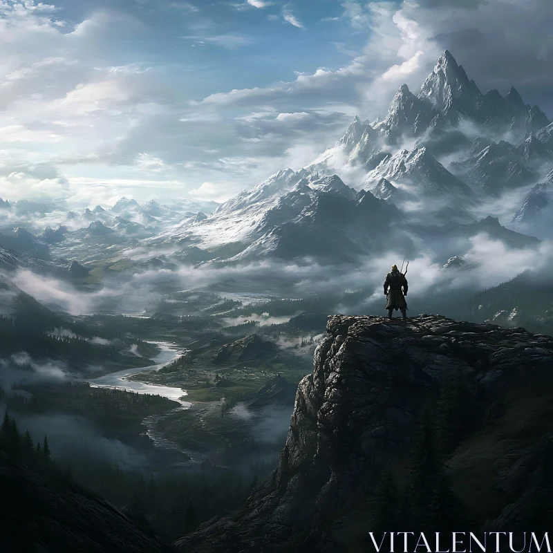 AI ART Epic Mountain Landscape with Solitary Figure