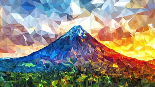 Abstract Mountain Peak with Faceted Design