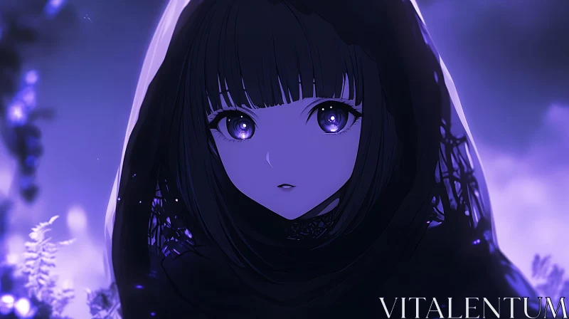 Enchanting Anime Portrait of a Hooded Girl AI Image