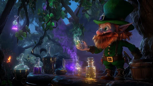 Whimsical Leprechaun with Potions