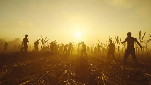 Cornfield Silhouettes in Golden Light