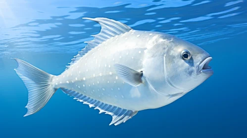 Serene Maritime Imagery: White Fish Swimming in Blue Water