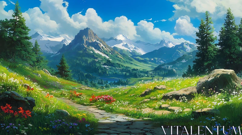 Scenic Mountain Path Artwork AI Image