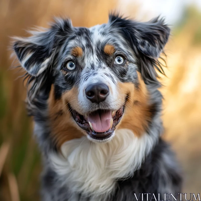 Happy Dog Close-Up with Blue Eyes AI Image