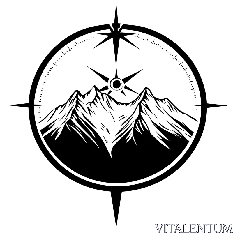 AI ART Monochrome Mountain Compass Design