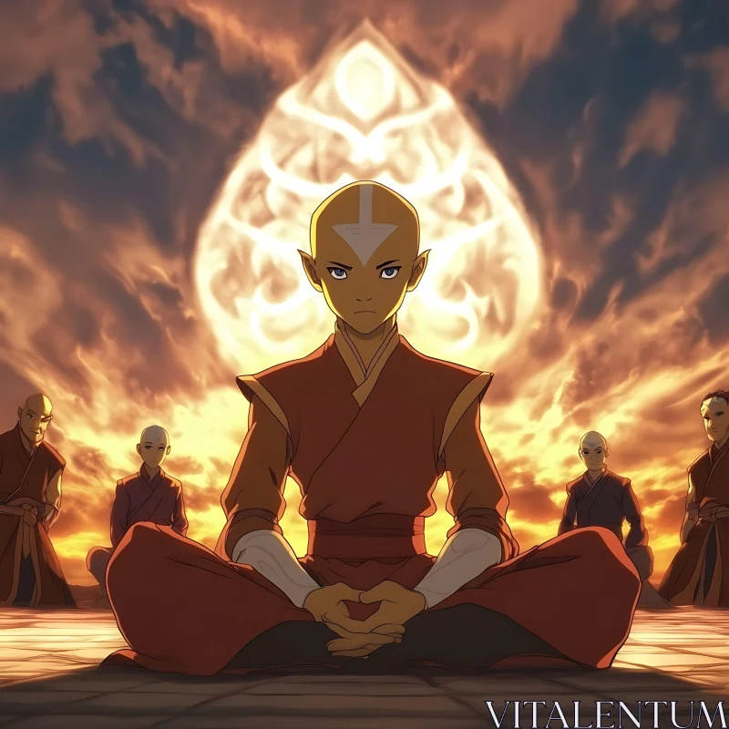 AI ART Spiritual Sunset Meditation Anime