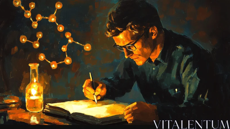 AI ART Man Studying Science by Candlelight