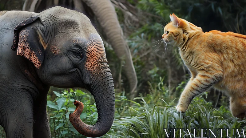 Unexpected Friends: Elephant Meets Cat AI Image