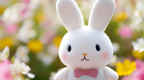 White Plush Bunny with Floral Backdrop