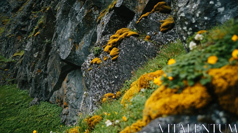 AI ART Mountain Nature with Moss and Flowers