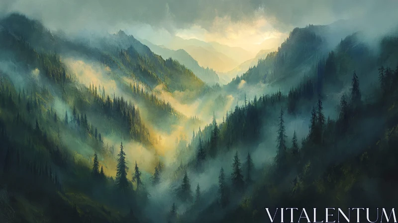 AI ART Enchanted Misty Valley at Dawn