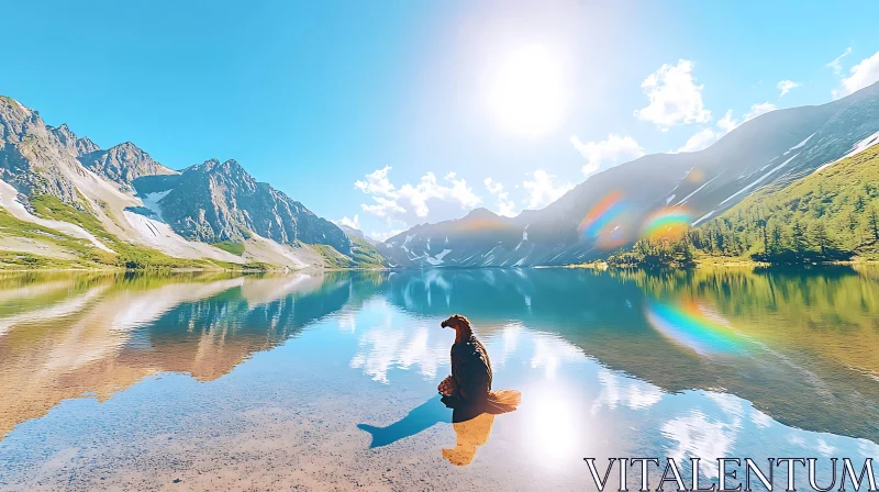 Mountain Landscape with Eagle and Mirror-Like Lake AI Image