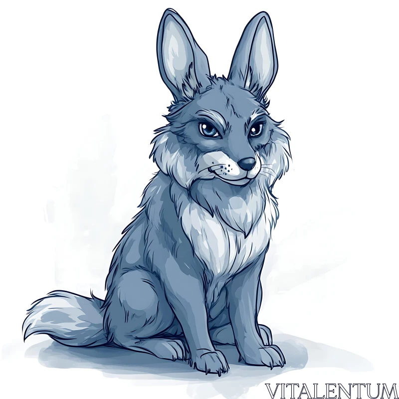 Cartoon Blue Rabbit Illustration AI Image