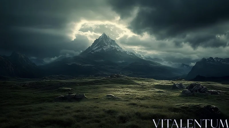 Dramatic Mountain Landscape with Clouds AI Image