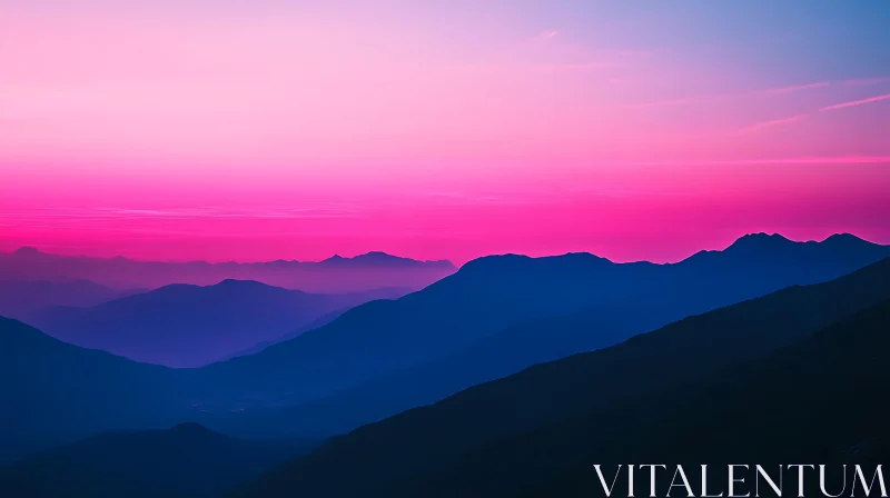 Blue Mountains Under Pink Sky AI Image