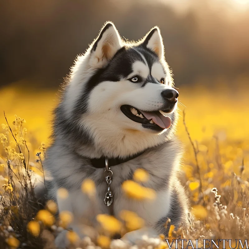 Husky in Autumn Field AI Image